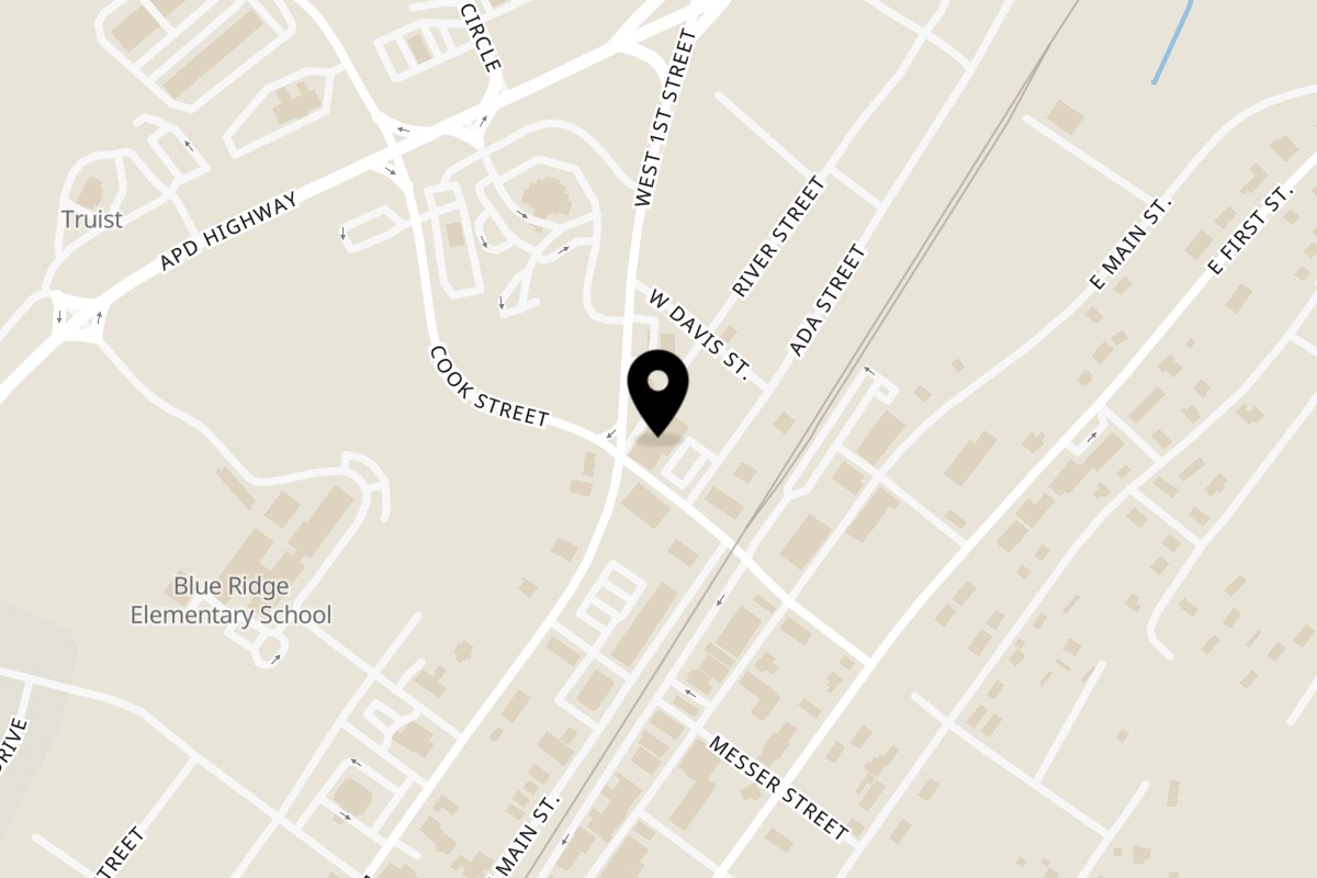 Map showing the location of Twisted Tomato Blue Ridge on 11 Mountain St in Blue Ridge