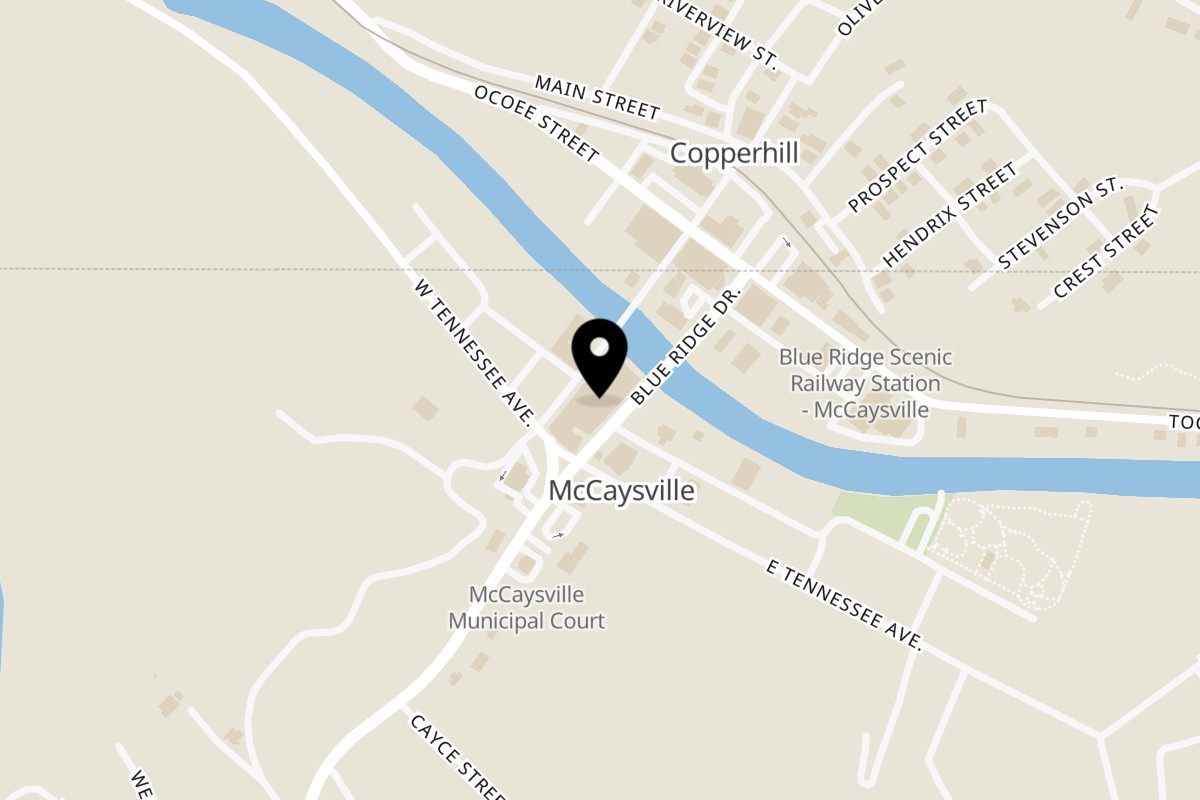 Map showing the location of Twisted Tomato McCaysville on 100 Blue Ridge Dr #101 in McCaysville